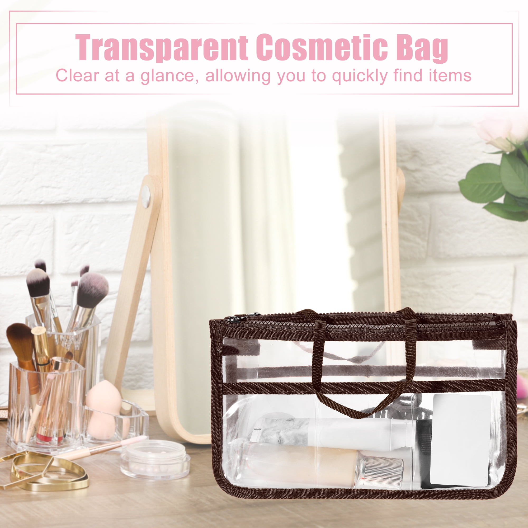 Unique Bargains 1Pc Clear Waterproof Polyvinyl Chloride Toiletry Bag Waterproof Brown