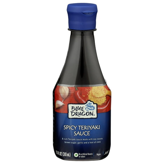 Blue Dragon Spicy Teriyaki Sauce, 10.5 Oz (Pack of 6), Dipping Sauce, Marinade, Squeezy Bottle, Vegan