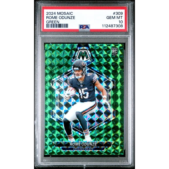 Graded 2024 Panini Mosaic Rome Odunze #309 Green Rookie RC Football Card PSA 10 Gem Mint