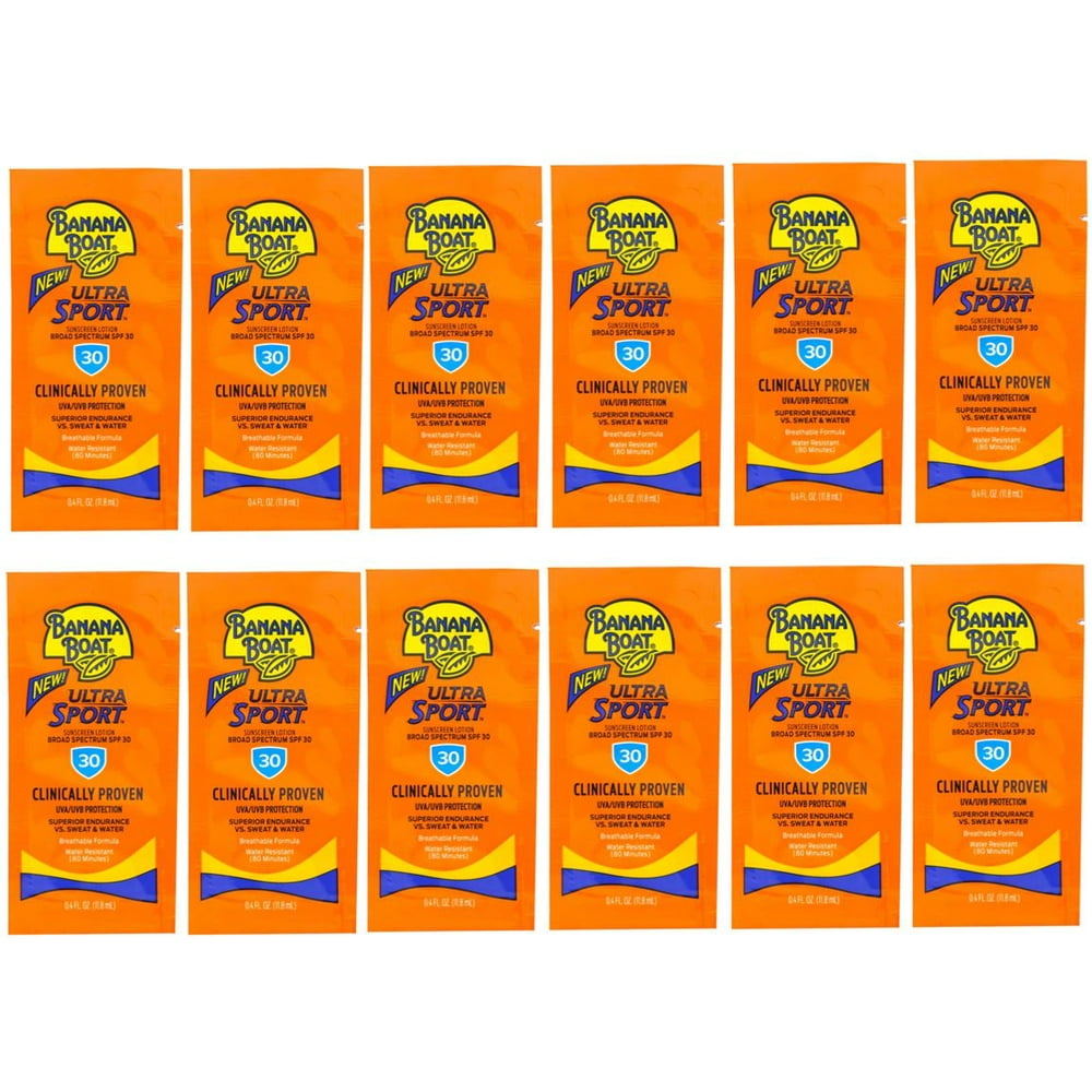 12 Packs Banana Boat Sport Sunscreen, SPF 30 Protection Lotion Travel