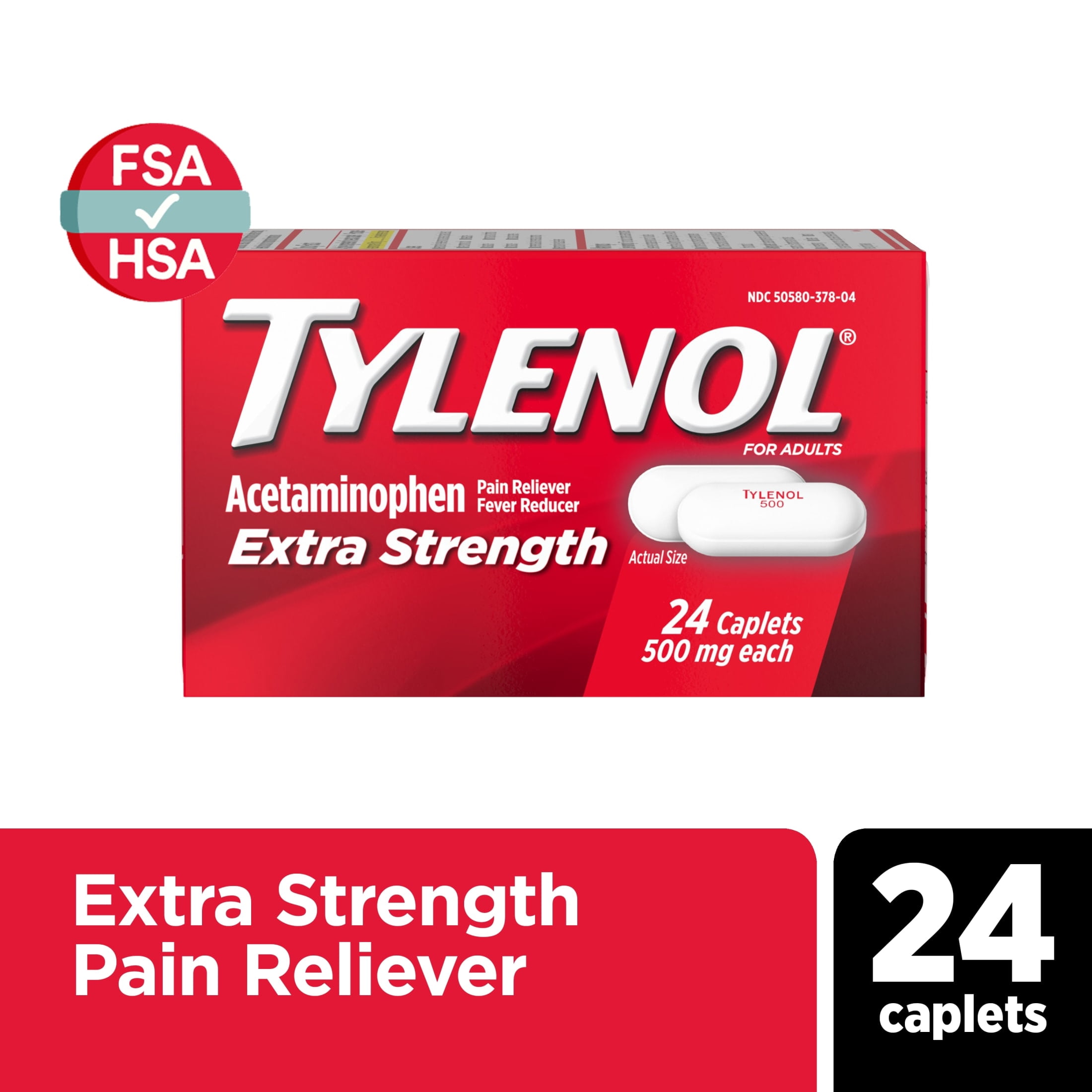 Tylenol Extra Strength Pain Relief Acetaminophen Caplets 500mg, 24 Count