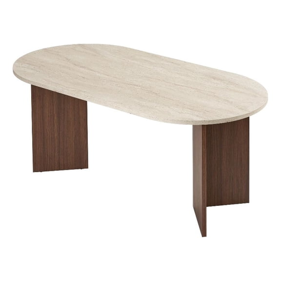 Maklaine Rectangular Dining Table in Travertine and Milano Walnut