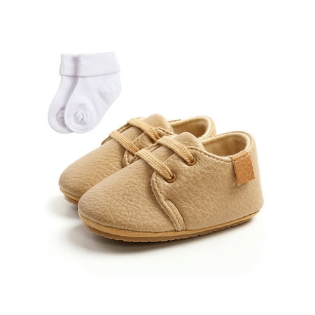 

Woobling Baby Flats Prewalker Crib Shoe Lace Up Sneakers Daily Moccasins Comfort Shoes Leopard Print Non-slip Khaki With Sock 5C