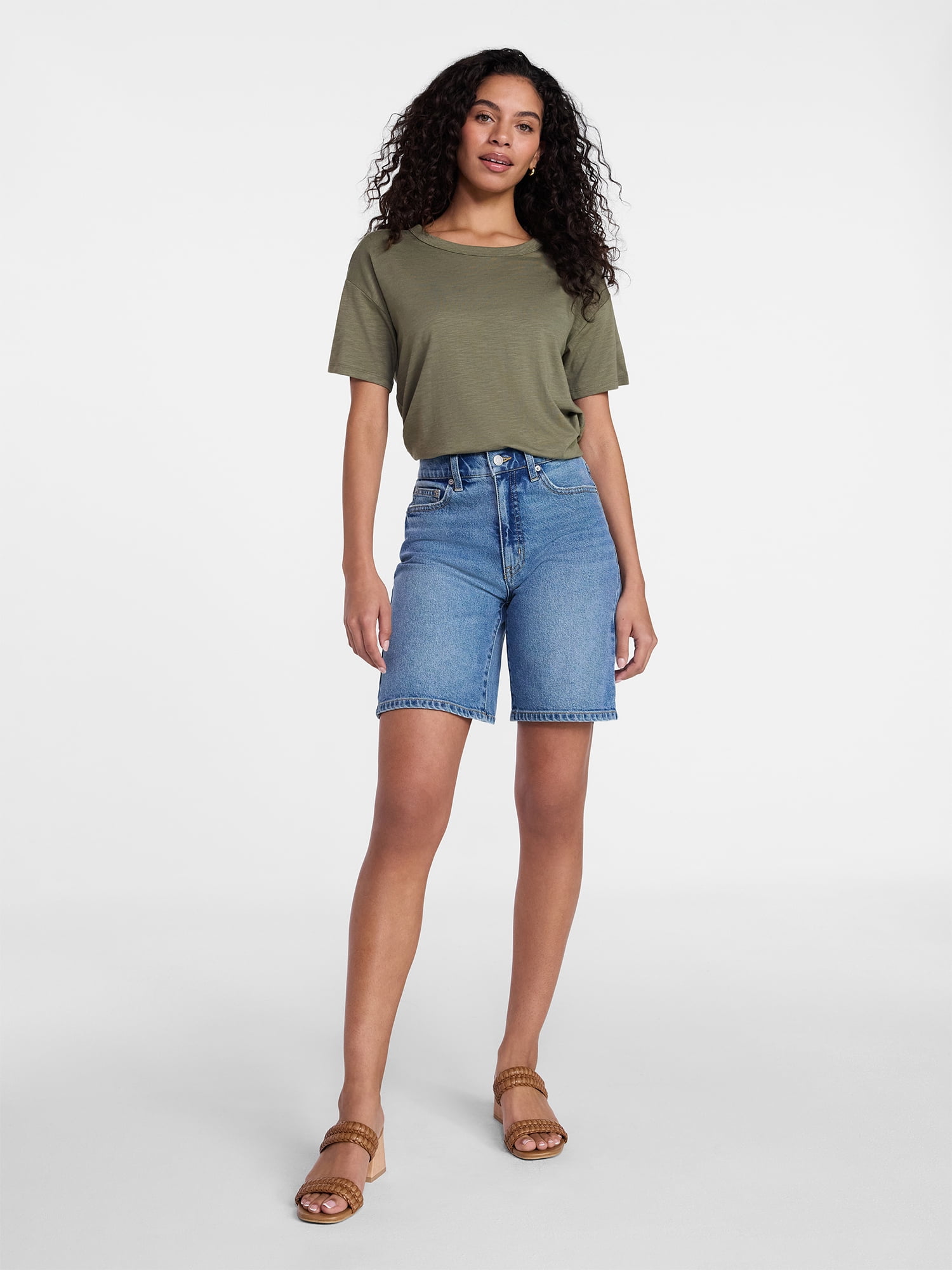 Time and Tru Women's Boxy Slub Tee with Short Sleeves, Sizes XS-XXXL