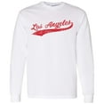 thumbnail image 4 of UGP Campus Apparel Los Angeles Baseball Script - Hometown Pride, Pitcher Long Sleeve T Shirt - Small - White/Red, 4 of 6