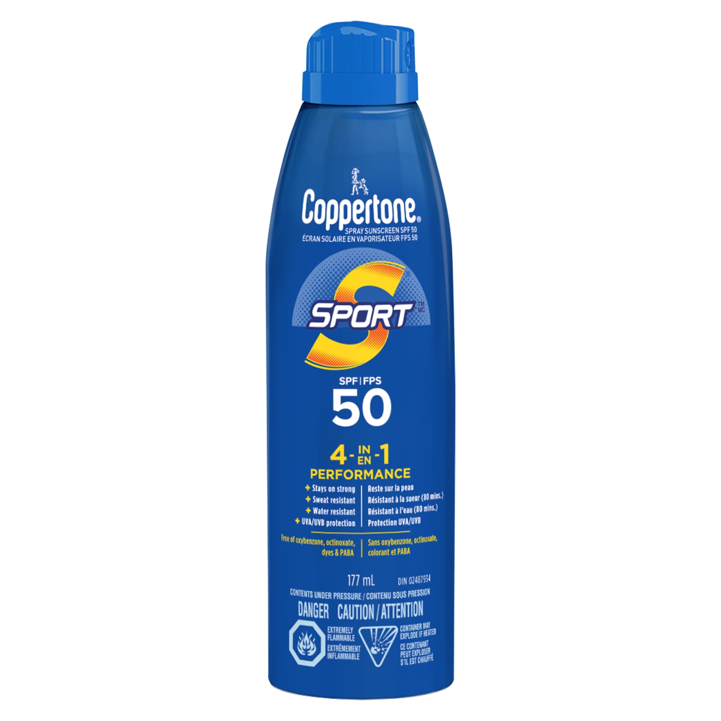 Coppertone Sport Vaporisateur solaire FPS 50, Résistant à la sueur et à L’Eau, 177 mL 177 ml
