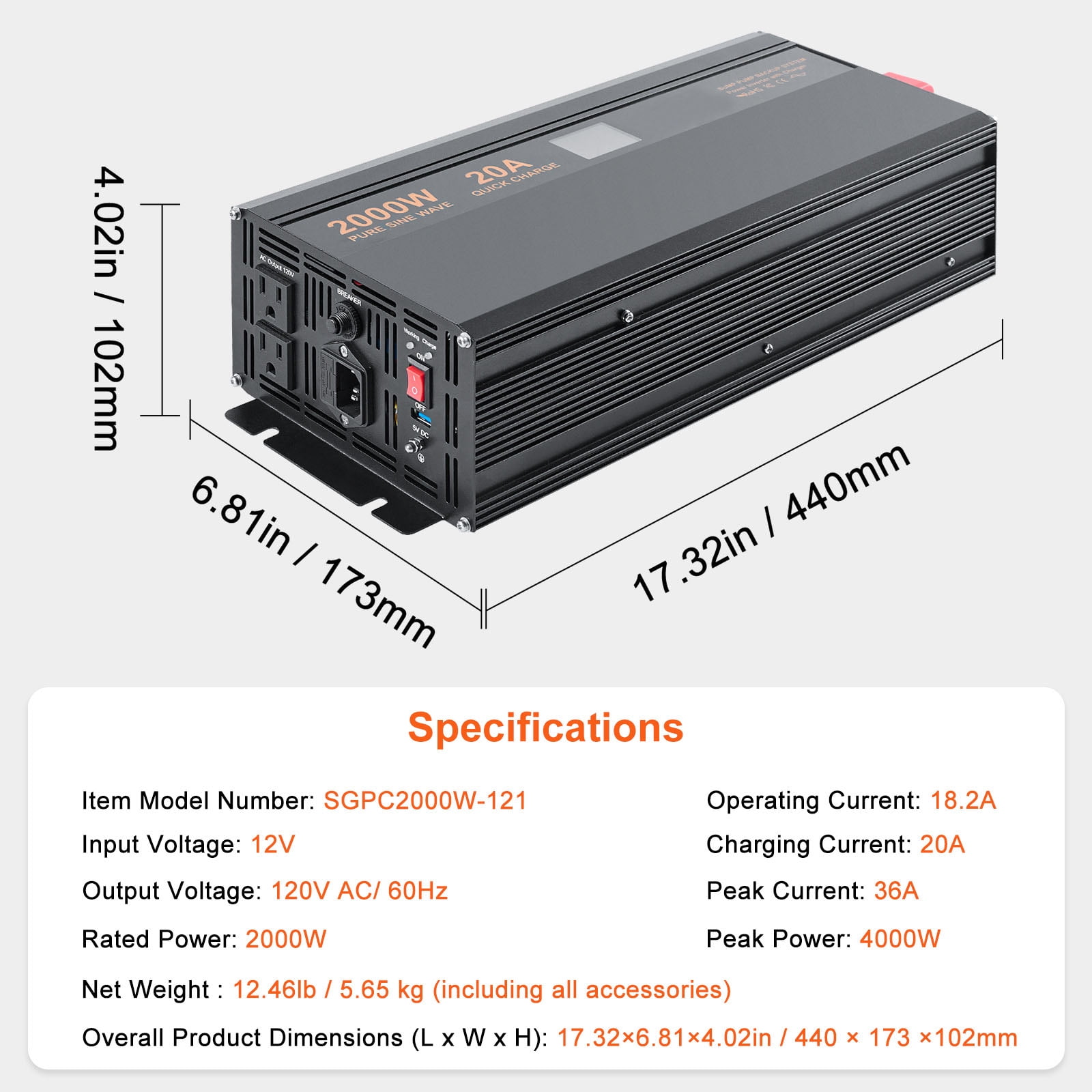 KFFKFF 2000W Battery Backup for Sump Pump with LCD, Shifts to Inverter Power Automatically for Continuous Functioning, Crucial for Power Outages & Unexpected Situations