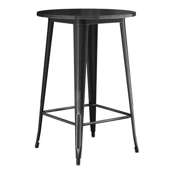 30'' Round All Weather Distressed Black Metal Restaurant Patio Bar Height Table For Indoor or Outdoor Use