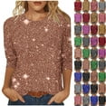 thumbnail image 6 of Fmbrln Womens Sequin Print Tops 3/4 Sleeve Crew Neck Shirts Casual Dressy Shiny Glitter Party Blouse, 6 of 6