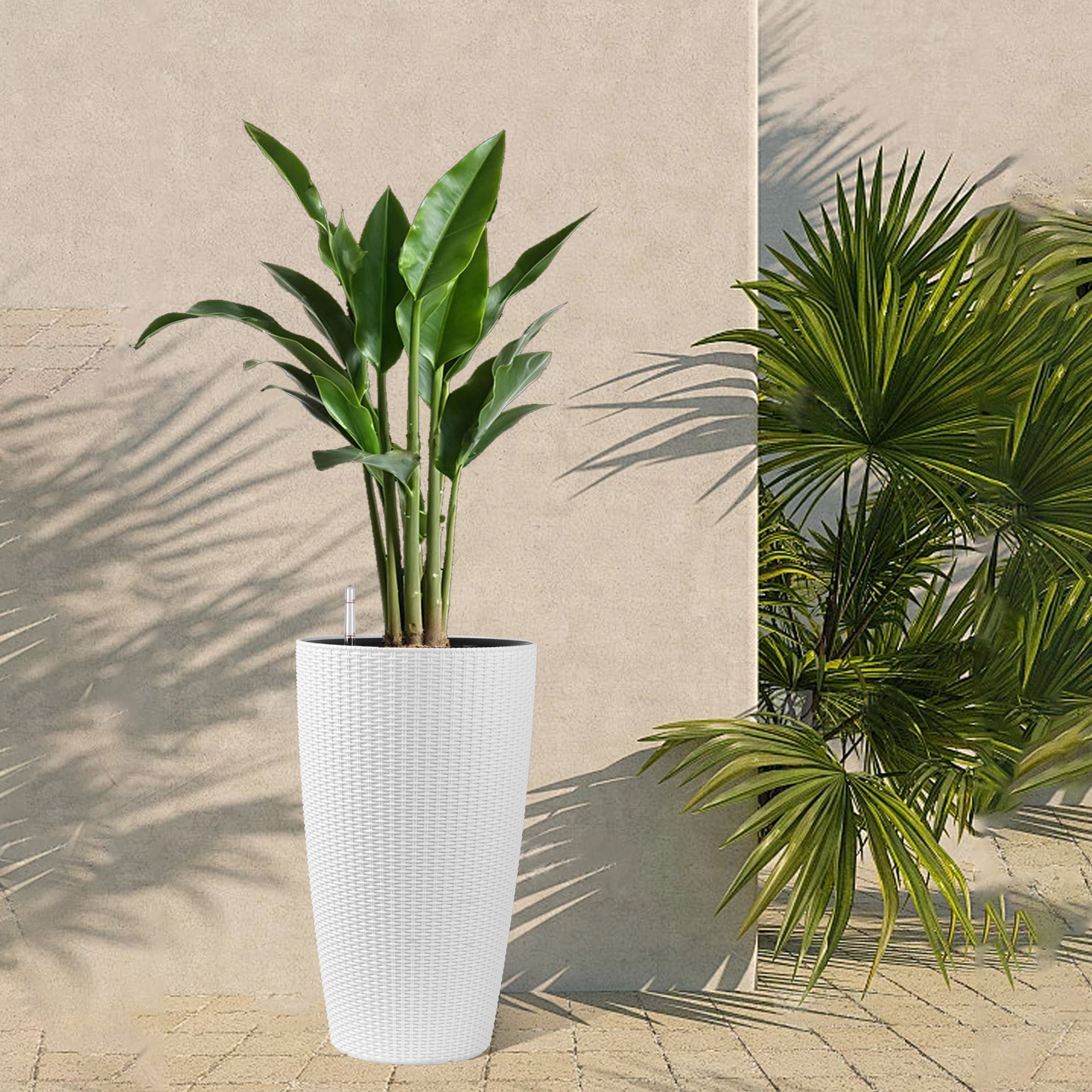Rattan Planter, 2 Pack Universal Large Plant Pot for Garden Balcony Indoor Outdoor, White
