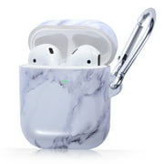 Marble Case for Airpods 2 & 1, Glossy Soft TPU Protective Smooth Cover with Portable Keychain, Supports Wireless Charging, Shockproof & Anti-Scratch, Shinny White Marble by Insten