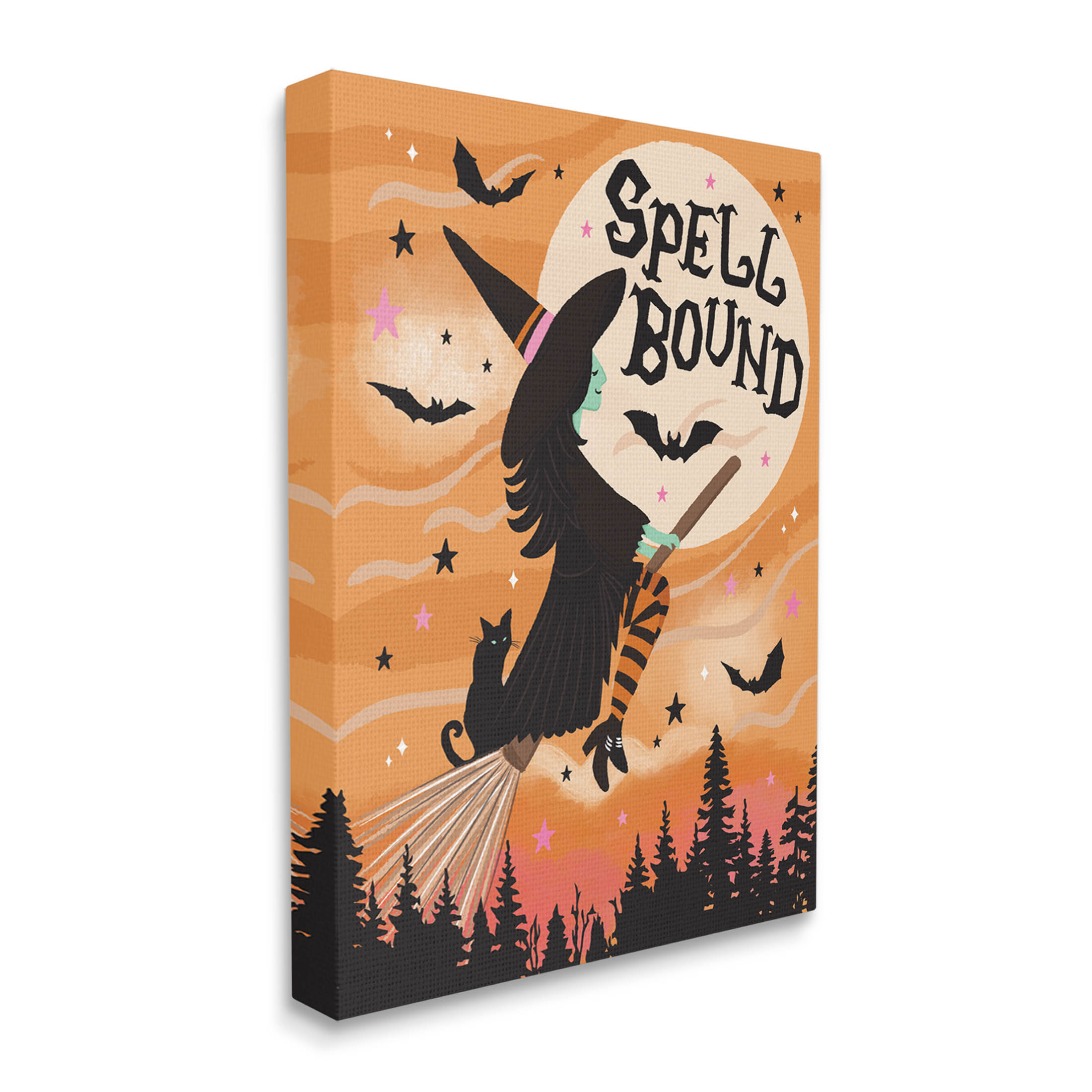 Spell Bound Witch Flying Moonlit Sky Holiday Graphic Art Gallery Wrapped Canvas Print Wall Art