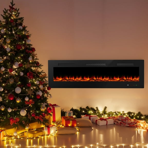50 inch Electric Fireplace, Recessed Wall Mounted Heater with Remote Control Timer, Adjustable 13 LED Flame for Living Room and Bedroom