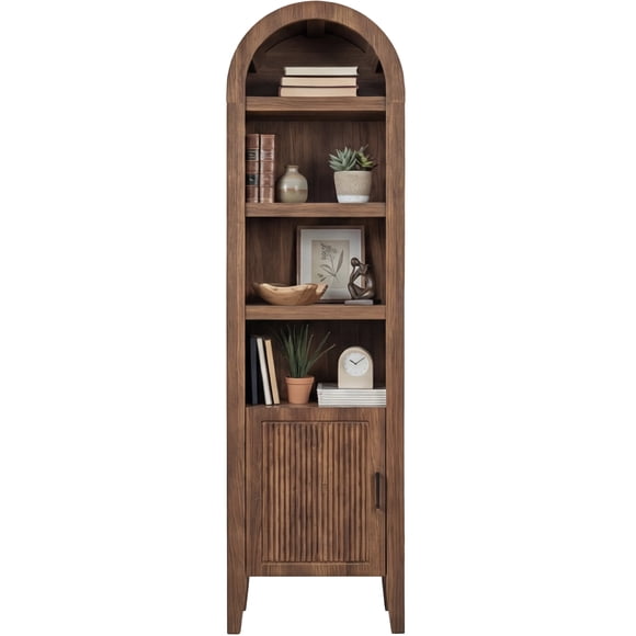 Best Choice Products 72" Tall Narrow Arched Pantry Cabinet w/ Door, 4-Tier Storage Cabinet w/ Shelves - Walnut