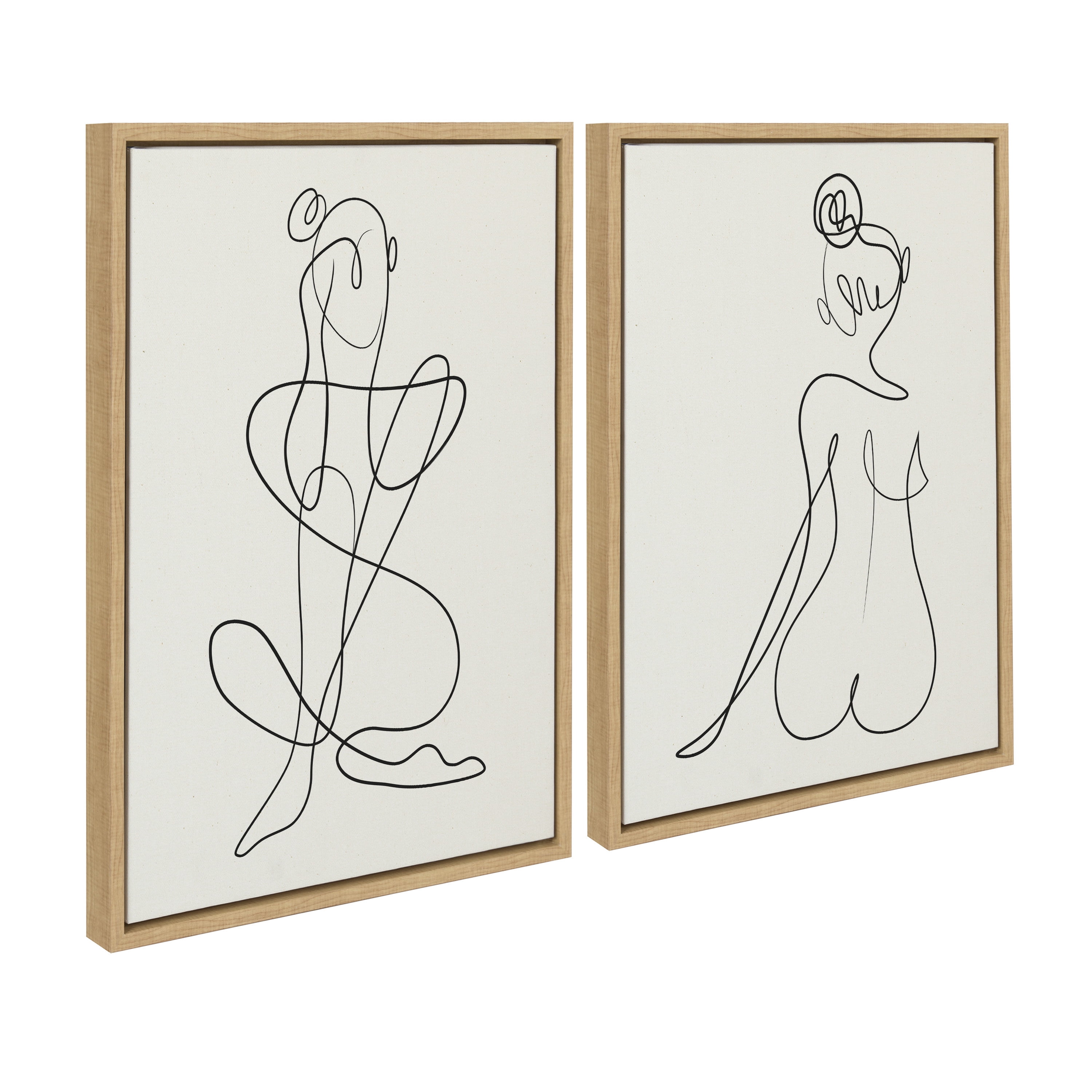Sylvie Thinking of You Line Art and Sitting Beauty 18 in x 24 in Framed Painting Canvas Art Prints, by Kate and Laurel Set of 2