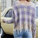 thumbnail image 5 of ICHUANYI Clearance Women's New V-Neck Checkered Print Pullover Loose Short Sweater Tassel Knit 2023 ICHUANYI "ICHUANYI", 5 of 5