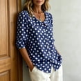 thumbnail image 5 of Womens Summer Tops Business Polka Dots Button Down Lapel Long Sleeve Satin Fashion Shirts for Women Blue L, 5 of 6