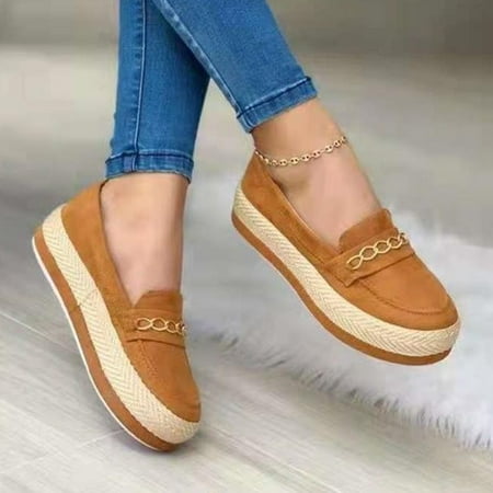 

uikmnh Women Shoes Women s Casual Flats Slipon Breathable Leisure Sneakers Fashion Thicksoled Shoes Outdoor Women s Casual Shoes Brown 8.5