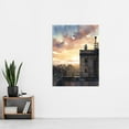 thumbnail image 2 of Secret Romance Watercolour Painting Orange Purple Couple On The Roof Watching A City Sunset Bedroom Art Extra Large XL Wall Art Poster Print, 2 of 5