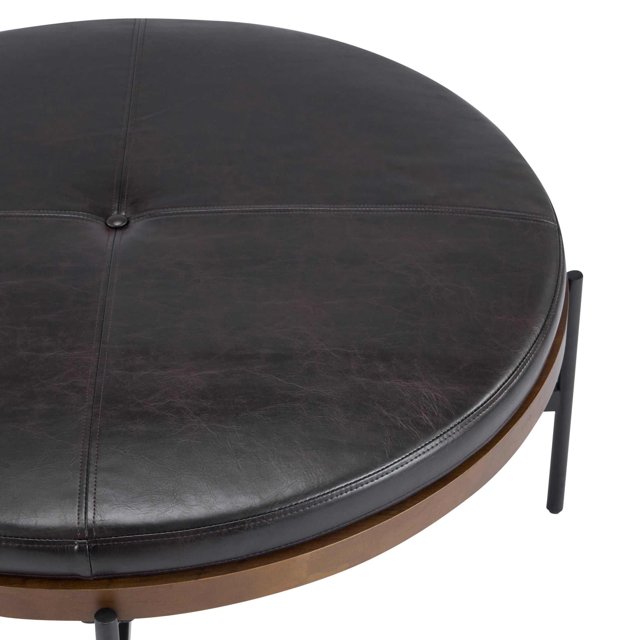 Christopher Knight Home Industrial 36" Round Cocktail Ottoman, Button Tufted PU Upholstered Coffee Table, Black