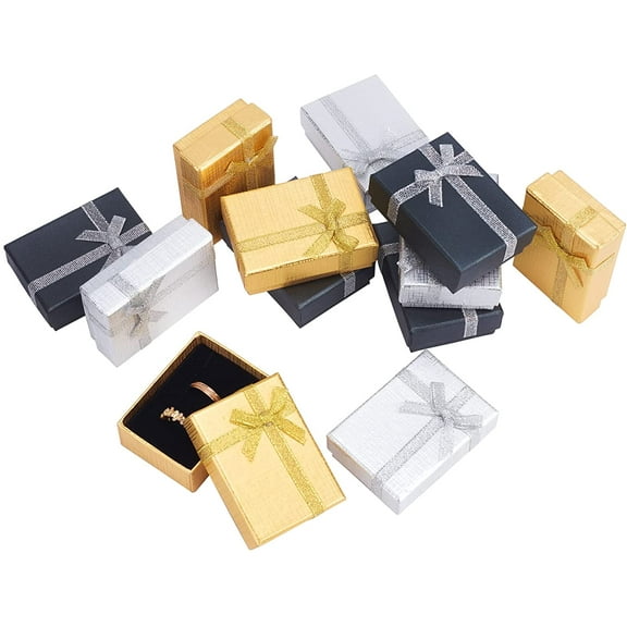 12pcs Christmas Gift Box 2.7x2x1 Inch Cardboard Jewelry Gift Boxes Metallic Display Boxes Small Earring Box with Bowknot for Pendant Jewelry Necklace Bracelet Valentine's Day Packing