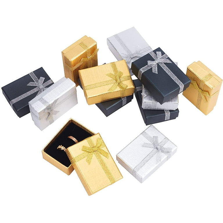 12 Pack Jewelry Gift Box 1.9x1.9x1.2 Square Ring Earring Box Cardboard  Boxes Small Christmas Gift Box with Ribbon Bowknot for Valentine's Day
