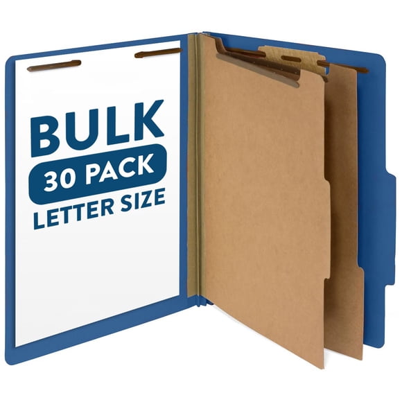 Blue Summit Supplies 30 Letter Size Dark Blue Classification Folders, 2 Dividers, 2 Inch Tyvek Expansions, Durable 2 Prongs, Letter Size, Dark Blue Color, 30 Pack