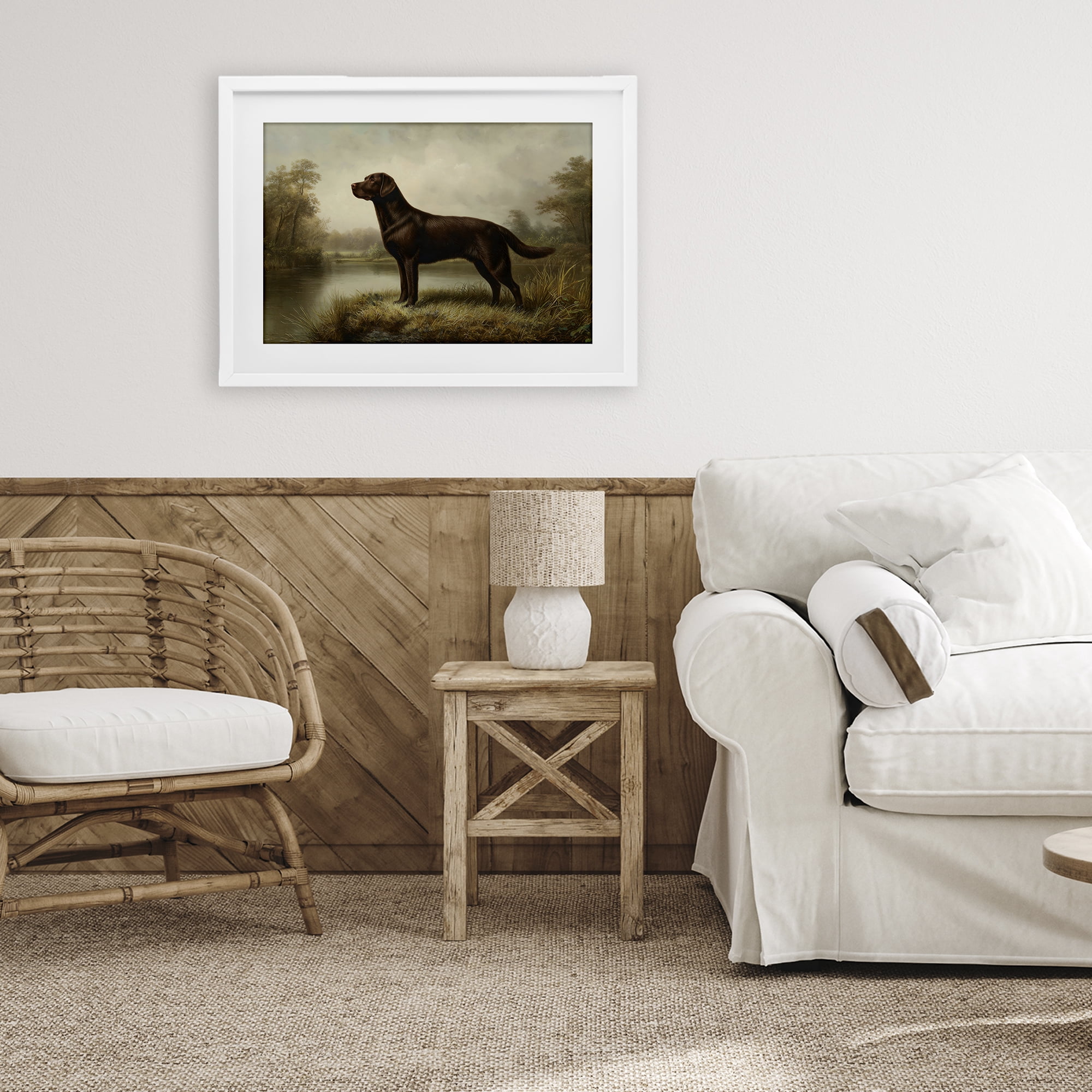 Stupell Industries On Alert Chocolate Lab White Framed Print Under Glass, design by Petal Prints Design