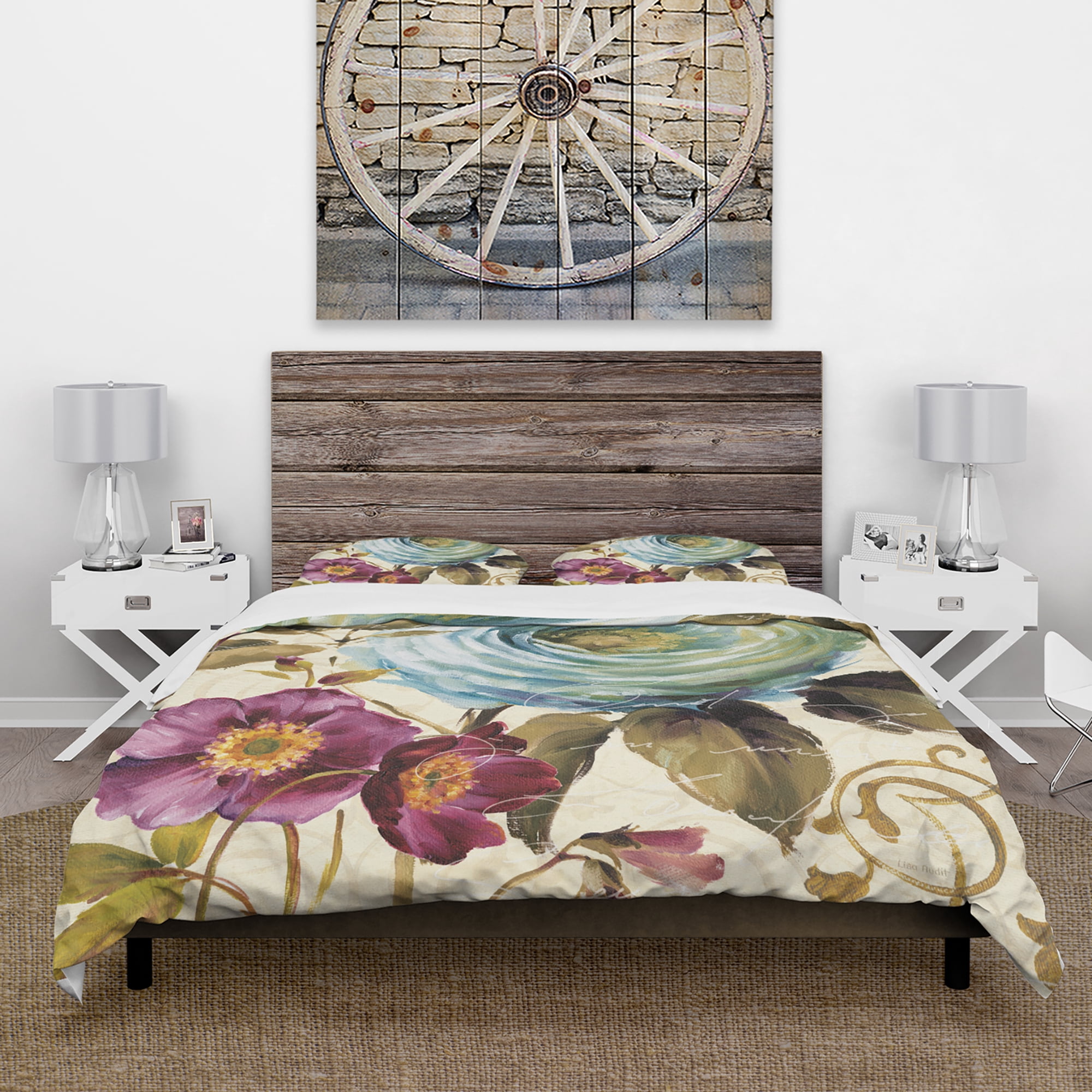 Designart 'Victorias Cream Flower' Cottage Duvet Cover Set