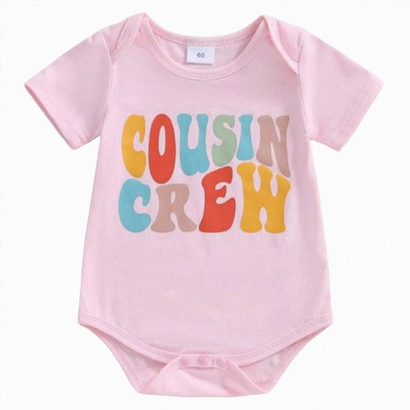 felwors Newborn Girl Boy Romper Short Sleeve Cousin Crew Crewneck Bodysuit Casual Summer Clothes(Pink,3-6 Months)
