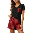 thumbnail image 2 of ZyeKqe Vacation Outfits for Women 2 Piece Summer Sets Crewneck Short Sleeve Shirts Match Plaid Casual Shorts Beach Travel Sets, 2 of 8