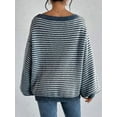 thumbnail image 4 of Women'S 2025 Fall Long Sleeve Casual Loose Striped Off Shoulder Casual Oversized Knitted Sweater Pullovers Blue XL, 4 of 7