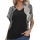 thumbnail image 1 of Camiseta de mujer con estampado de leopardo, camiseta de manga corta con cuello en V, camiseta informal para uso en interiores y exteriores, negro S, 1 of 8