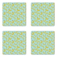 thumbnail image 1 of Yellow and Blue Coaster Set of 4, Polka Dots Background with Bananas Tropical Fruit Cartoon, Square Hardboard Gloss Coasters, Standard Size, Baby Blue Yellow, by Ambesonne, 1 of 2