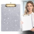 thumbnail image 3 of Clearance Sale! 1PC Sparkly Clipboard, Glitter Acrylic Writing Board with Pen Loop & Hanger, Acrylic, for Office & Home, (32x22cm, Silver), 3 of 8