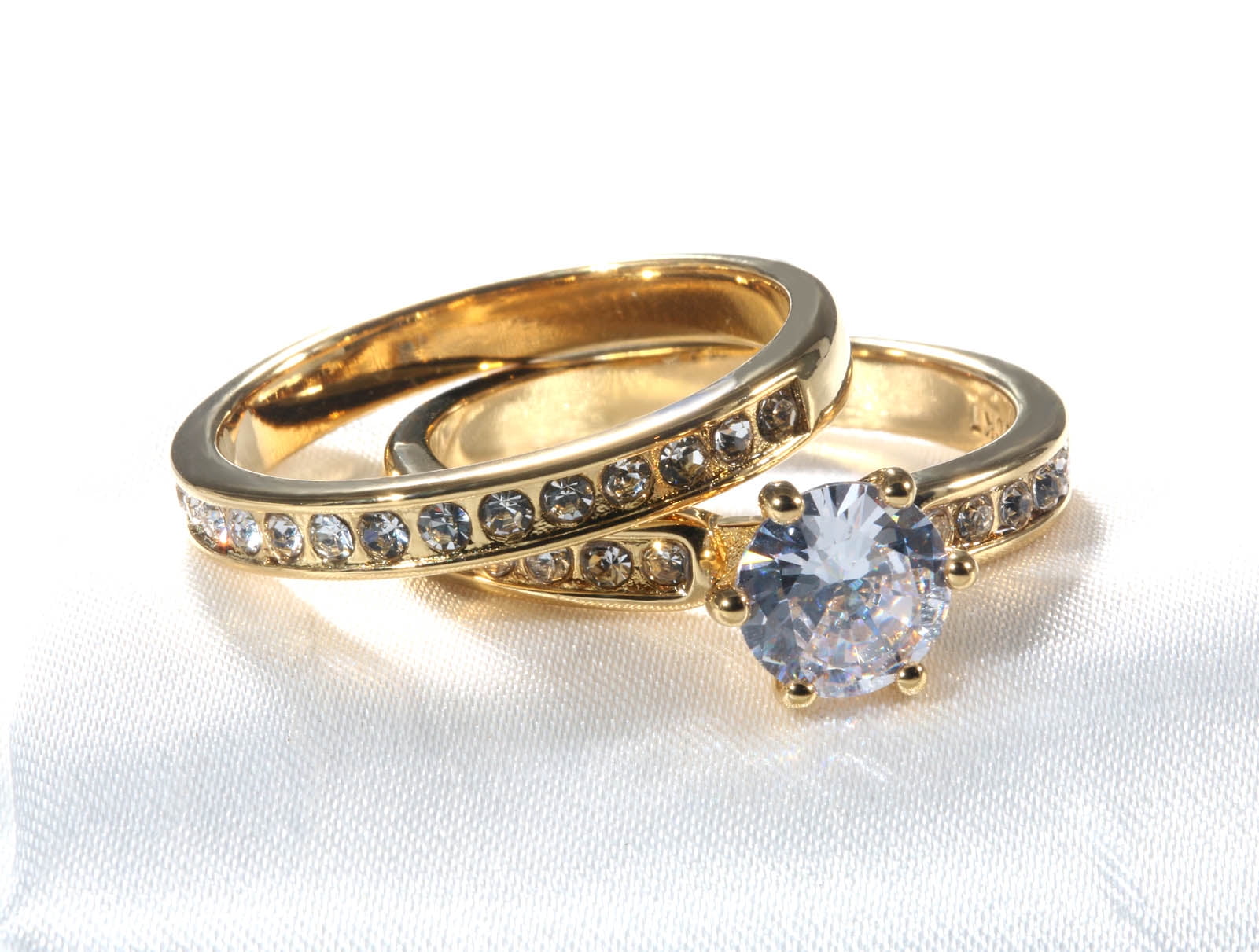 Matching Rings Couple Rings Yellow Gold Plated 1CT AAA Cz Women Wedding Ring Sets