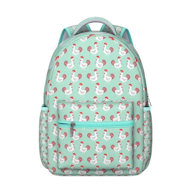 Coop Cluck Chicken Backpack for Student Cute Cartoon Hen Egg Chick Print Rustic Farm Animal Pattern Bookbag for Student