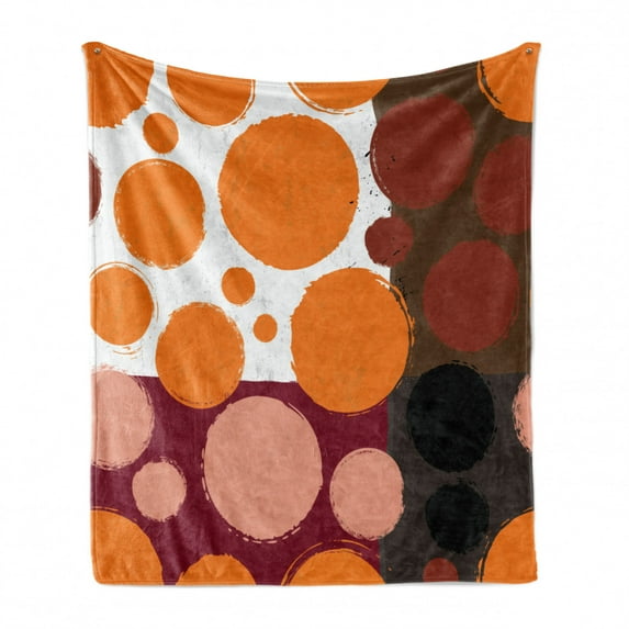 Geometric Soft Flannel Fleece Throw Blanket, Vibrant Tone Brush Stroked Circles and Ink Splashed Spots on Grungy Backdrop, Cozy Plush for Indoor and Outdoor Use, 50" x 60", Multicolor, by Ambesonne