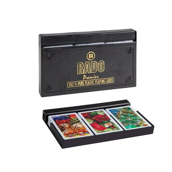 Rado Switzerland Premier Plastic Playing Cards Set Of 3 For Adult - Bridge Size, Multicolor Cards Packed In A Three Piece Pvc Container, Cards For Card Games, Poker & Rummy | Playing Cards