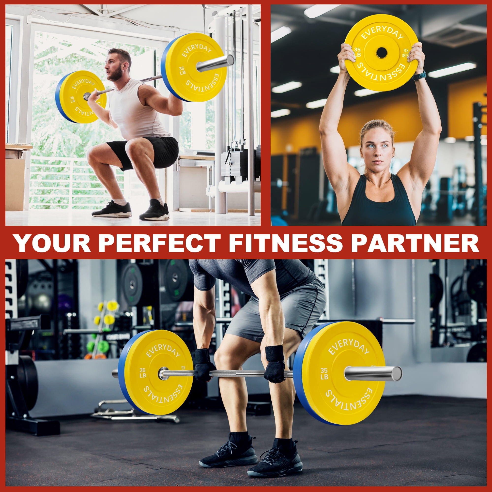 FlexWave 2-Inch Olympic Bumper Weight Plate Set，with Steel Hub, Multicolored, Multiple Sizes, for Strength Training & Home Gym