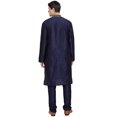 thumbnail image 3 of SKAVIJ Men's Kurta Pajama 2-Piece Set Art Silk Embroidered Party Wear Suit Blue M, 3 of 6