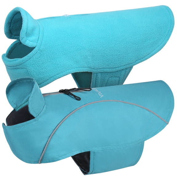 VIVAGLORY Dog Coat, Jacket with Velcro Fastening & Leash Hole, Fleece Dog Vest for Winter & Cold Weather, 3 In 1 Reflective Heavy Duty Fleece Water Resistant For Puppy, XXS, Turquoise