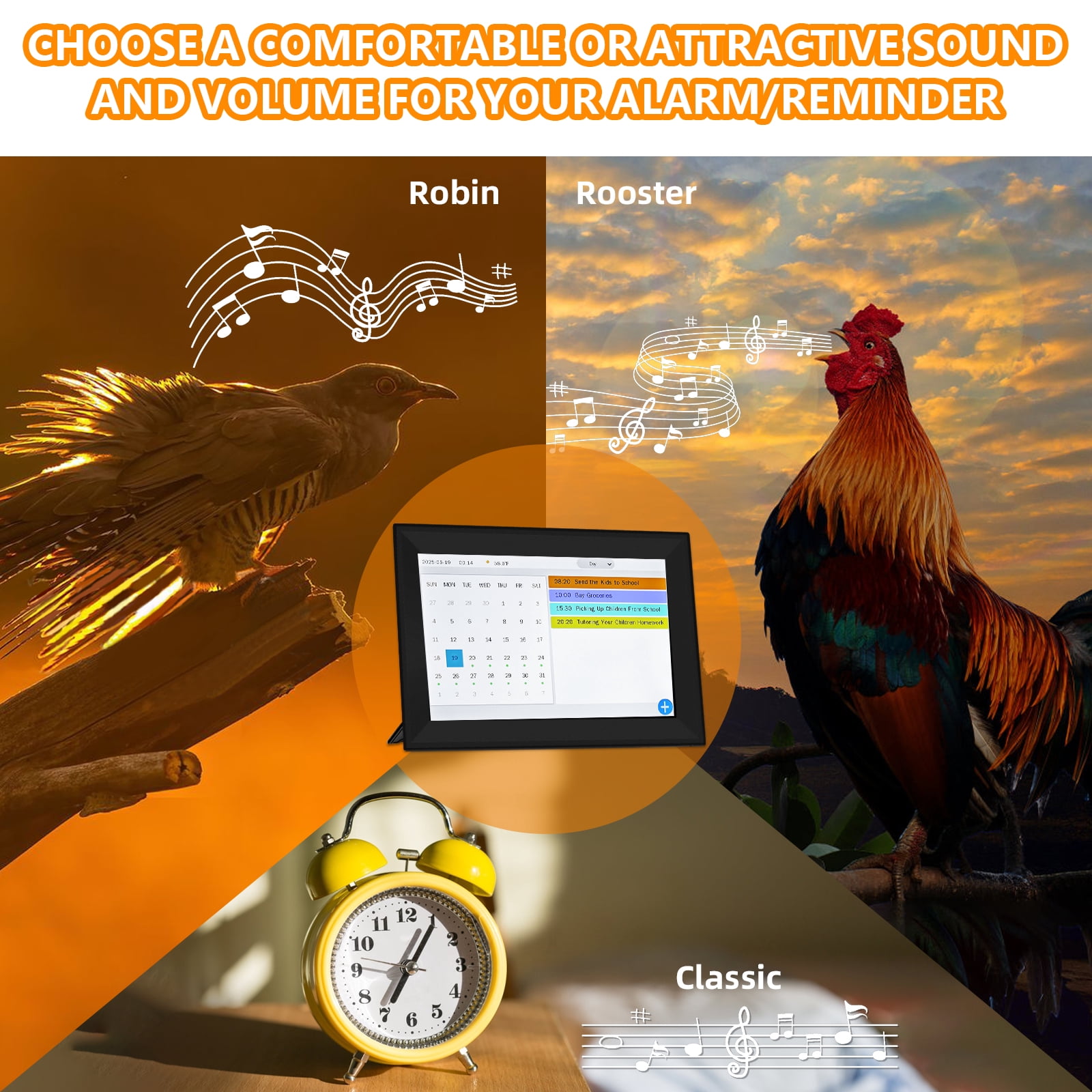 Bgitf 10.1 Inch Large Touchscreen WiFi Clock for Seniors, 64 Custom Alarms & Schedules, 7-Day Weather, Auto Time/Date, No App Needed