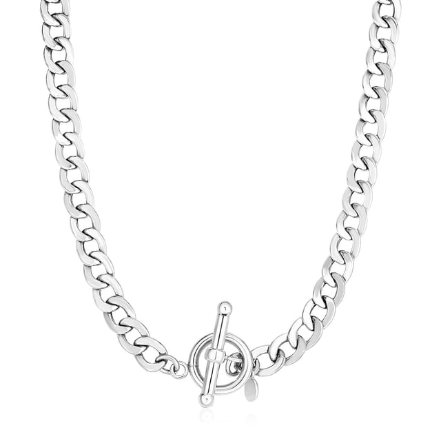 Sterling Silver Polished Wide Link Toggle Necklace Size 18 inches