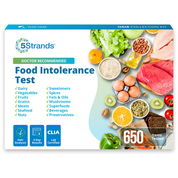 5Strands Food Intolerance Test, 640 Items Tested, Food Sensitivity at Home Test Kit for Adults & Kids, Accurate Hair Analysis, Results in 5 Days