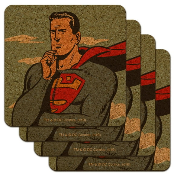 Superman Thinking Low Profile Novelty Cork Coaster Set