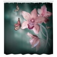 thumbnail image 2 of Floral Shower Curtain, Orchid Flower with Butterfly Soft Fresh Spring Nature Theme Art Photo, Fabric Bathroom Set with Hooks, 69W X 84L Inches Extra Long, Baby Pink and Jade Green, by Ambesonne, 2 of 2