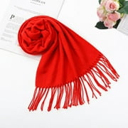 Unisex Solid and Plaid Cashmere Tassel Scarf