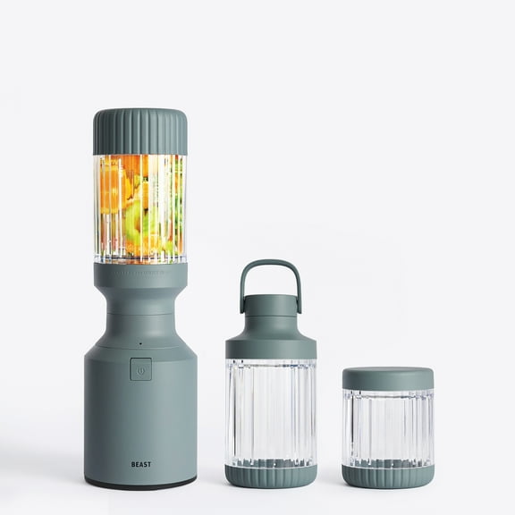 The Beast Mini® Blender Plus | Personal Countertop Blending for Smoothies, Shakes, Food Prep & Frozen Fruits & Veggies | Extra Portable Vessels, Straw Cap & Straws Included | 600W Motor (Mist)