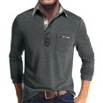 thumbnail image 1 of Men's Spring And Autumn Solid Color T-shirt Lapel 3 Button Open Placket Button Long Sleeved Top M, 1 of 6